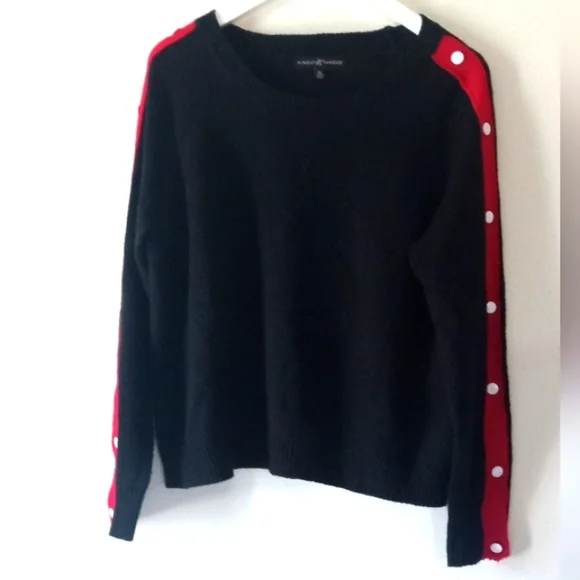 ∆ Almost Famous Black Sweater w/ Red Stripes And White Buttons- Size: XL - Picture 1 of 4